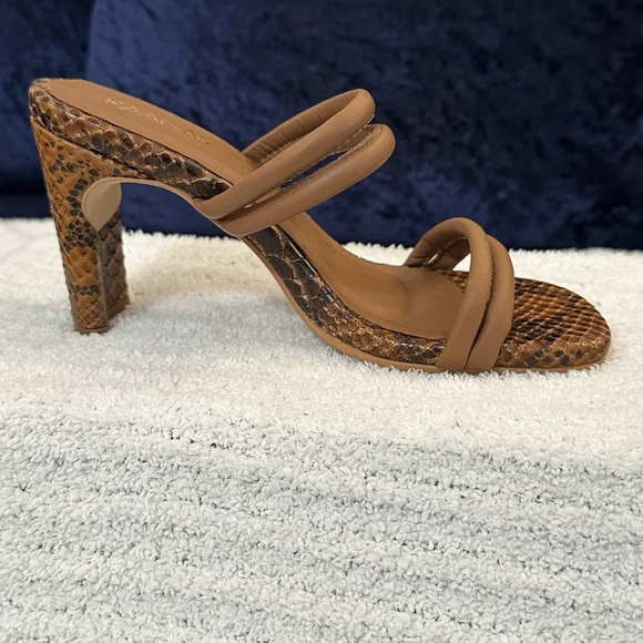Kaanas Tan Snake Print Heeled Sandals - Picture 13 of 13